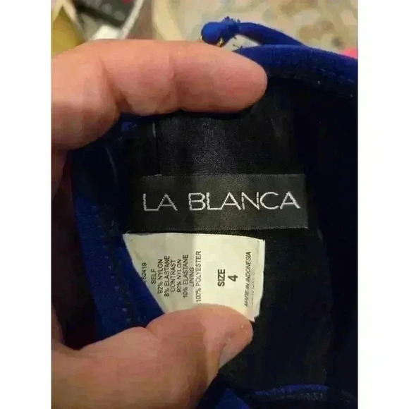 La Blanca Women's Blue One Piece Swimsuit Size 4 Halter Ruched - Picture 5 of 6